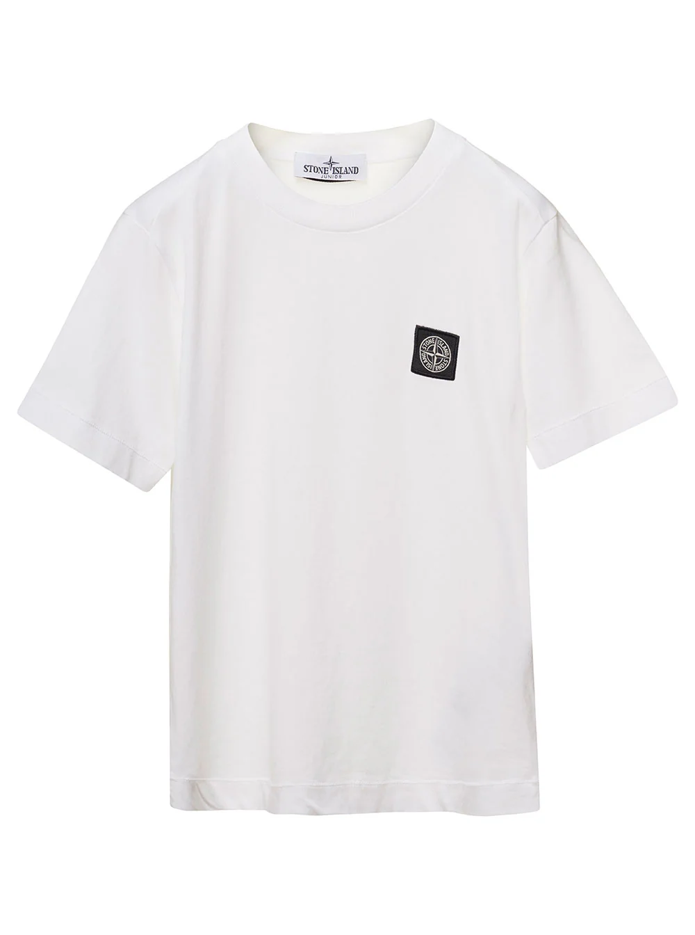Stone Island Kids White Crewneck T-Shirt With Patch Logo Cotton Boy Tshirts And Polo Shirts