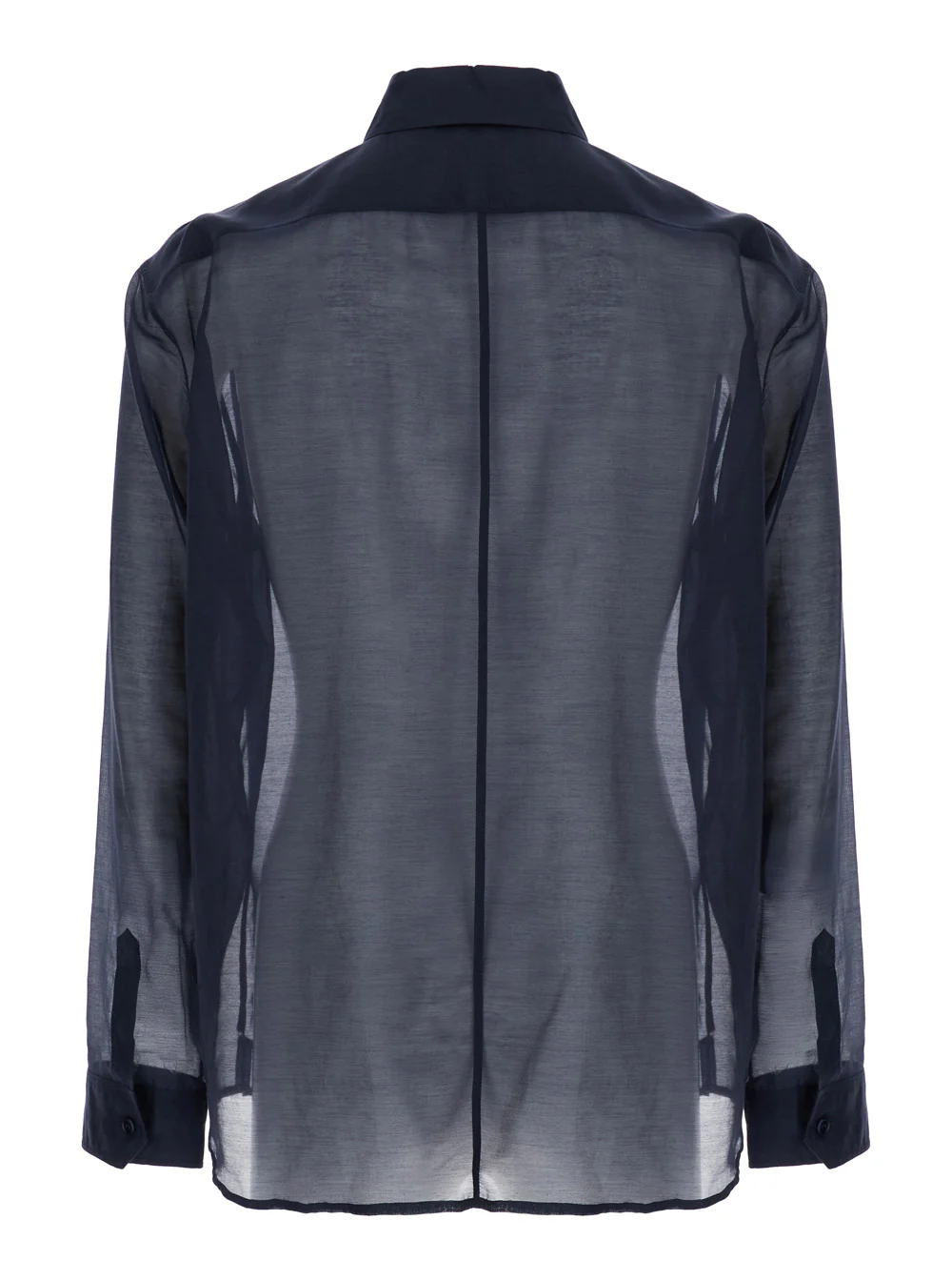 Saint Laurent Blue Shirt with Classic Collar and Contrasting Details in Cotton SIlk Man Blu Blouses