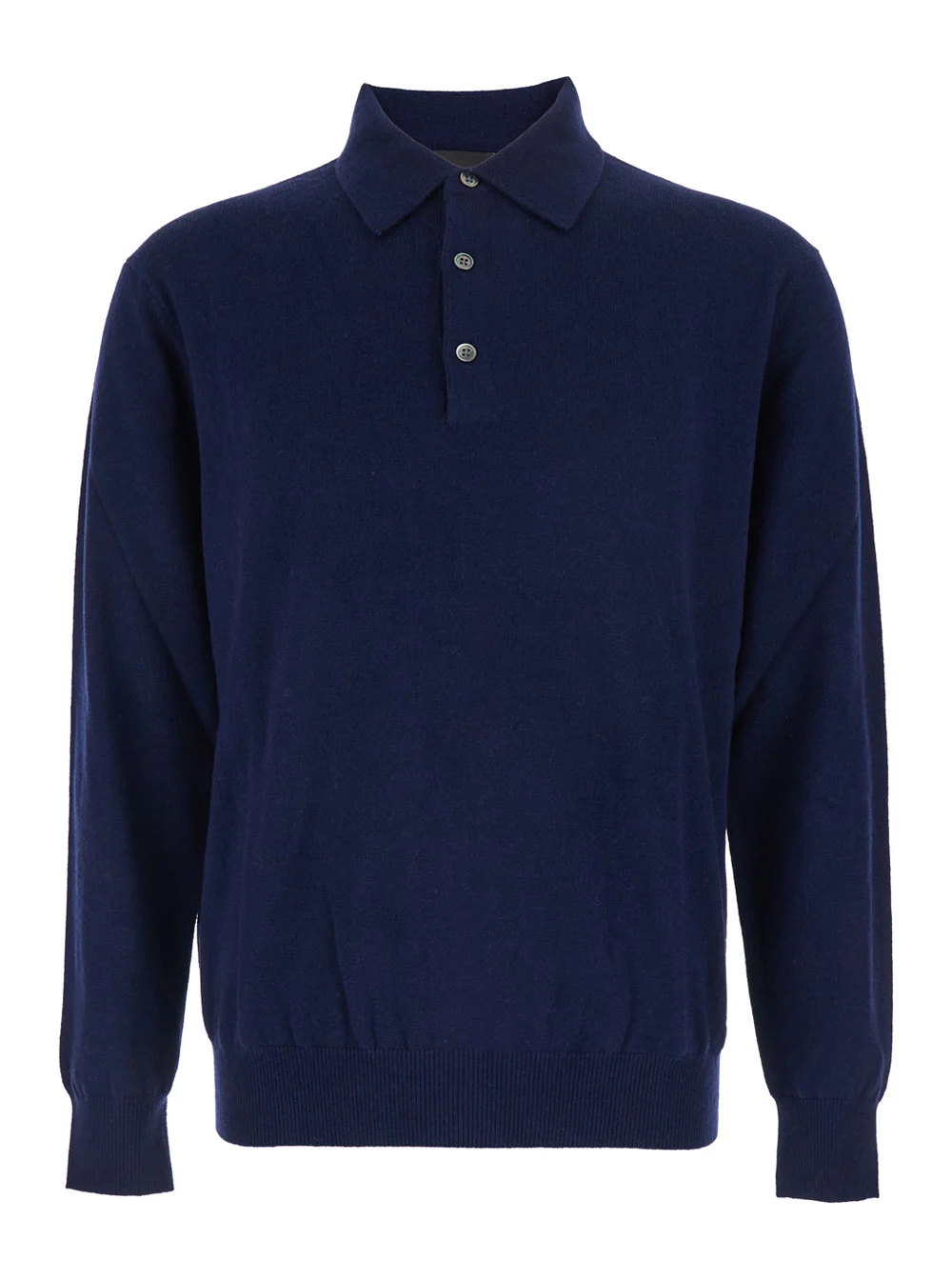 Plain Blue Sweater with Polo Shirt Style Collar and Long Sleeves in Wool Blend Man Blu Cashmere Jersey