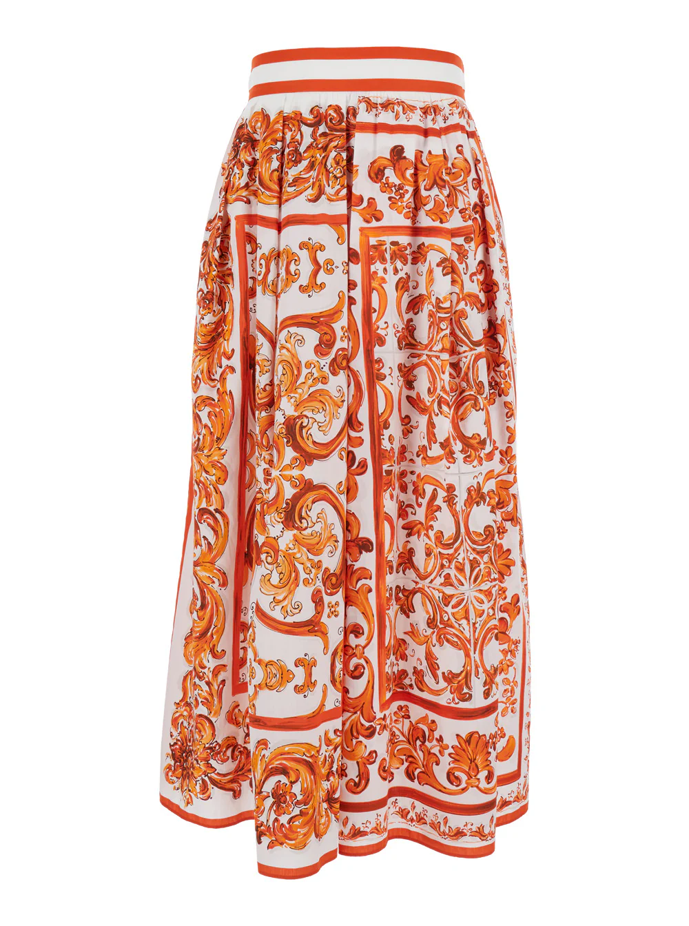 Dolce & Gabbana Maiolica Midi Skirt Orange