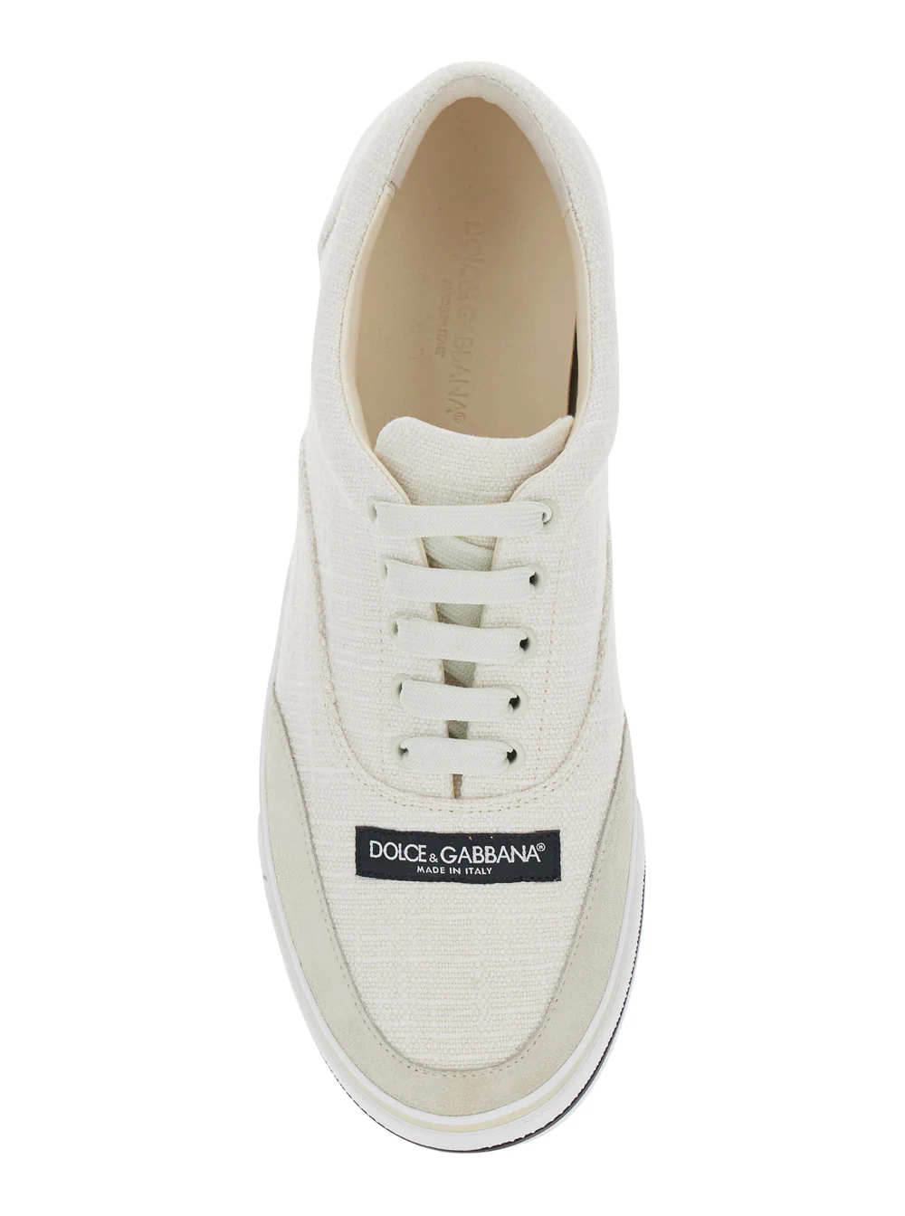 Dolce & Gabbana Beige Low Top Sneakers with Logo Patch on the Front in Canvas for Men Lamb Sheep