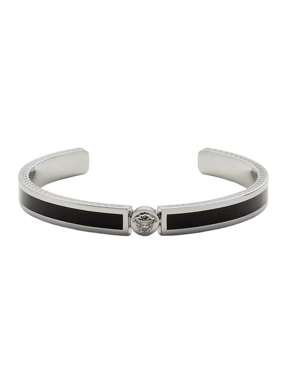 Versace Black Enamelled Rigid Bracelet With Medusa Plate And Greek Engraving Brass For Men
