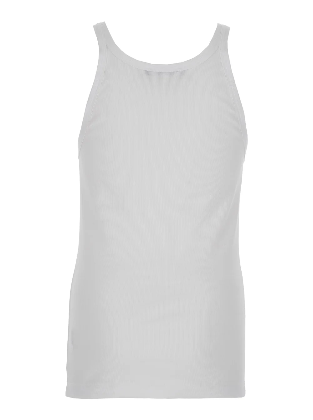 Dolce & Gabbana White Sleeveless Top with Logo Embroidery on the Front and Ribbed Knit in Cotton Man Tops