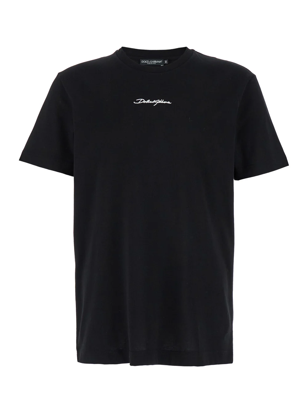 Dolce & Gabbana Black T-Shirt with Signature Logo Print in Cotton for Men Tshirts And Polo Shirts