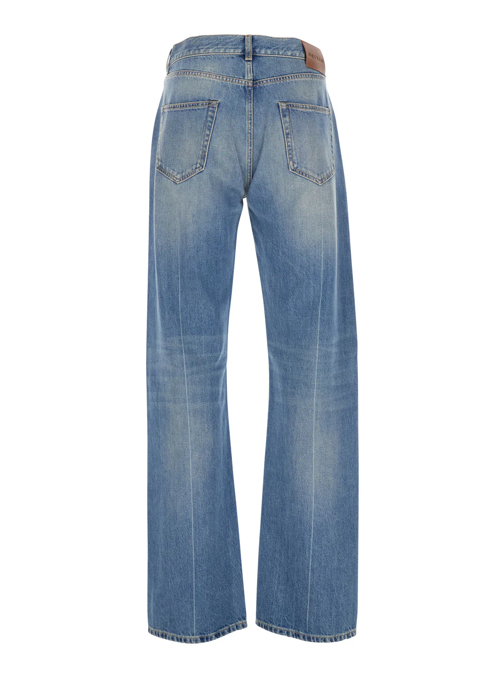 Alexander McQueen Blue High Waisted Jeans with Logo Detail on the Loop and Patch Rear in Denim Man Blu Cotton