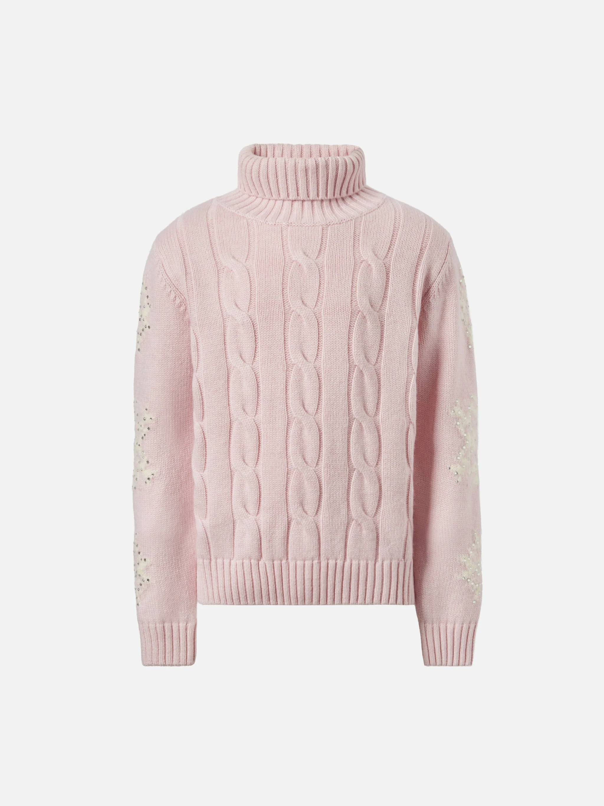 Mc2 Saint Barth Adler Jr Turtleneck Cable-Knit With Snowflake Rhinestone Embellishments Pink