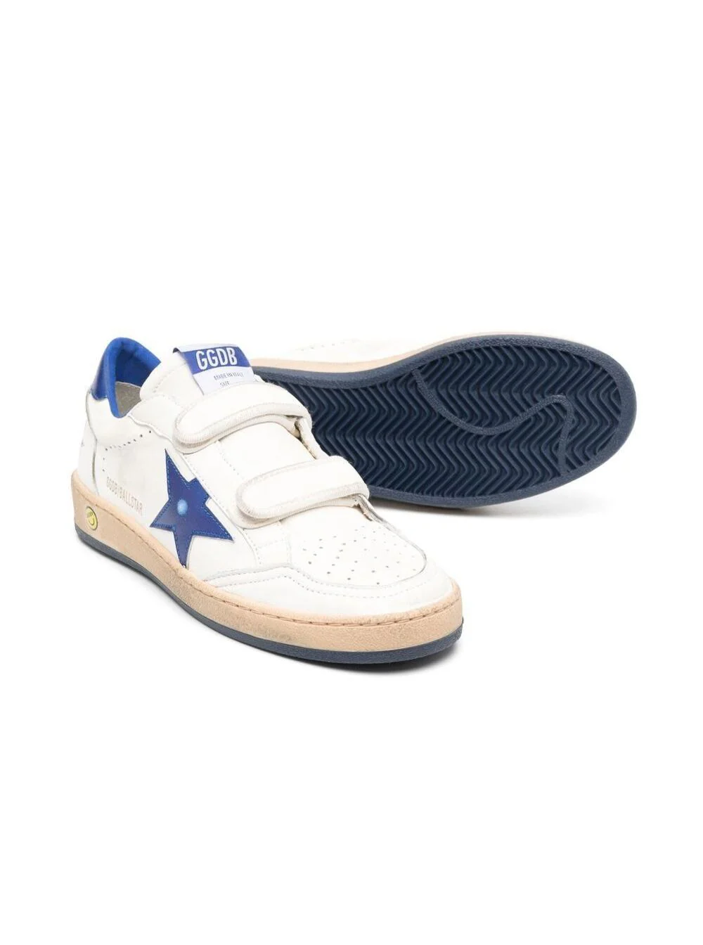 Golden Goose Kids Sneaker Ballstar with Star Patch in White and Blue Leather for Kids Ovine Cotton
