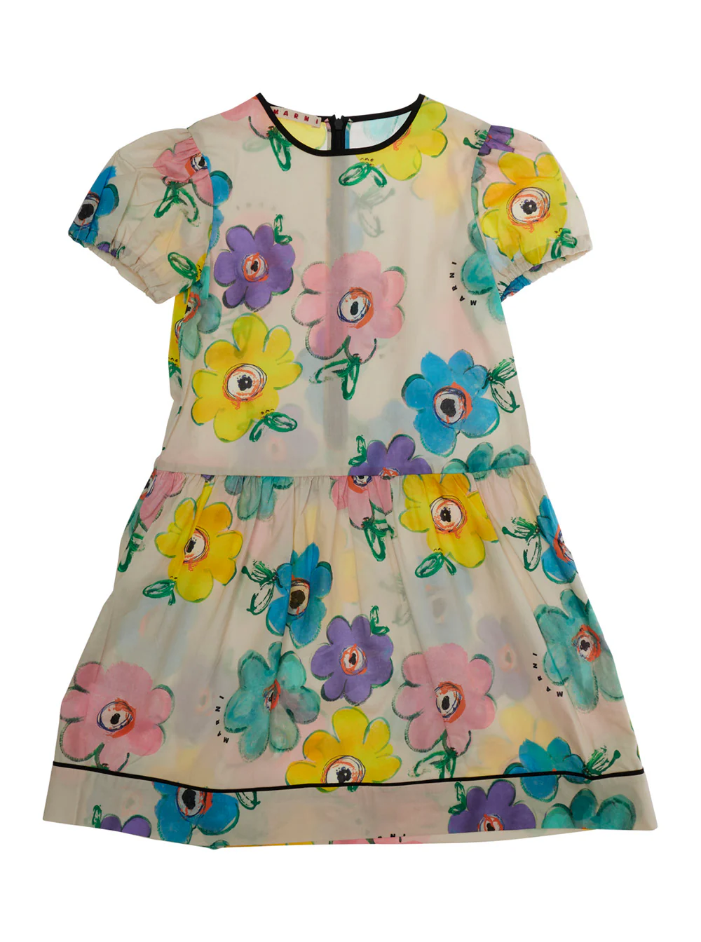 Marni Kids Round Neck Dress with All-Over Floral Print in Multicolor for Girls Cotton