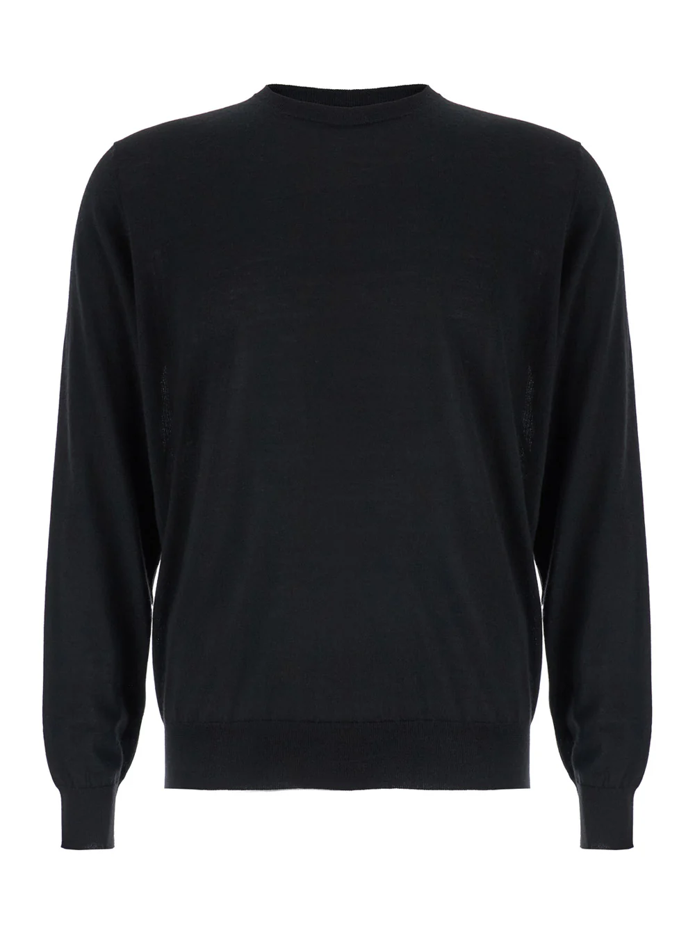 Plain Black Crewneck Sweater in Wool and Cashmere Man Merinos Silk Jersey Plain Black Crewneck Sweater in Wool and Cashmere Man Merinos Silk Jersey