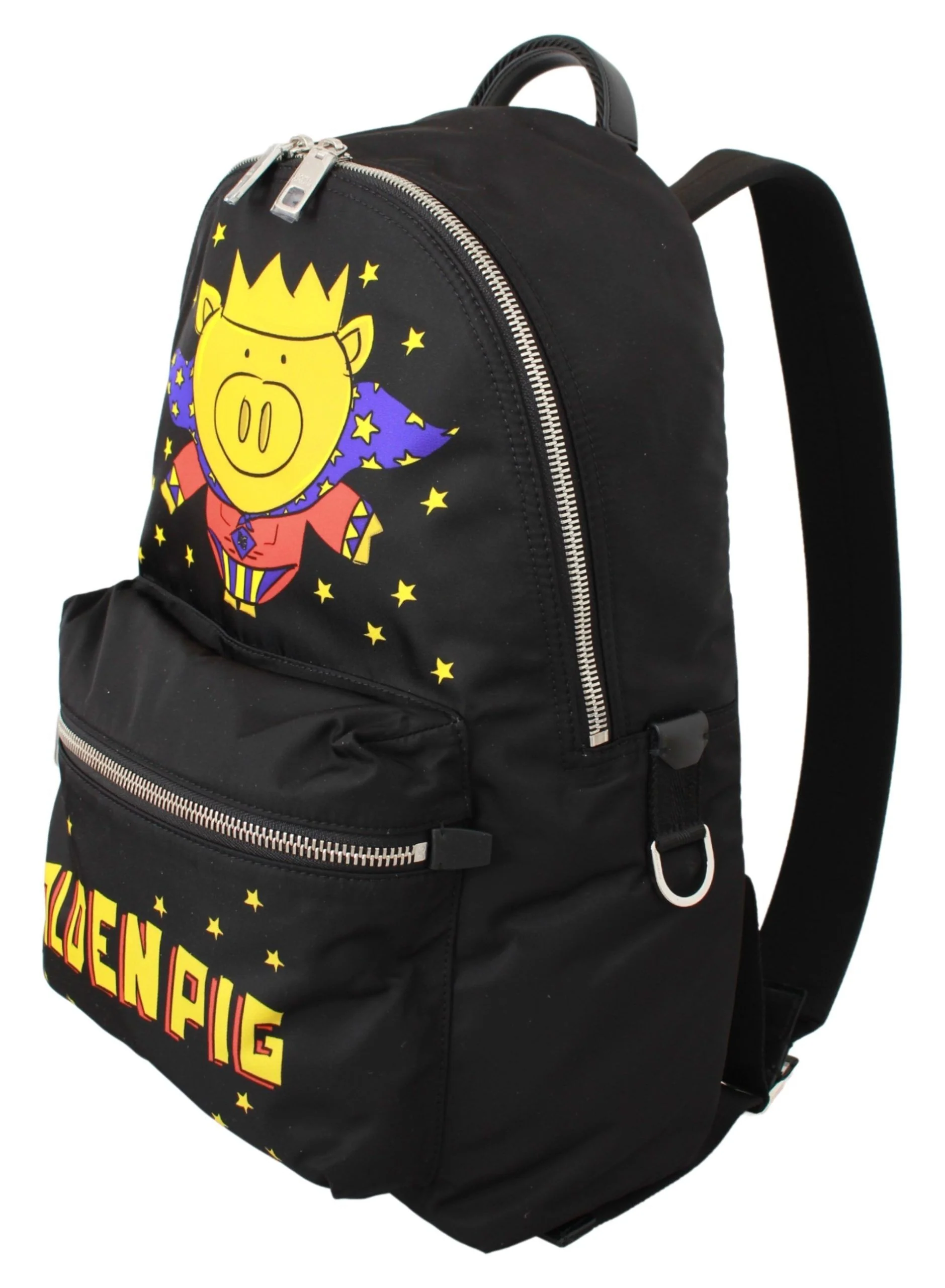 Dolce & Gabbana Black Golden Pig Of The Year School Backpack Nylon Leather