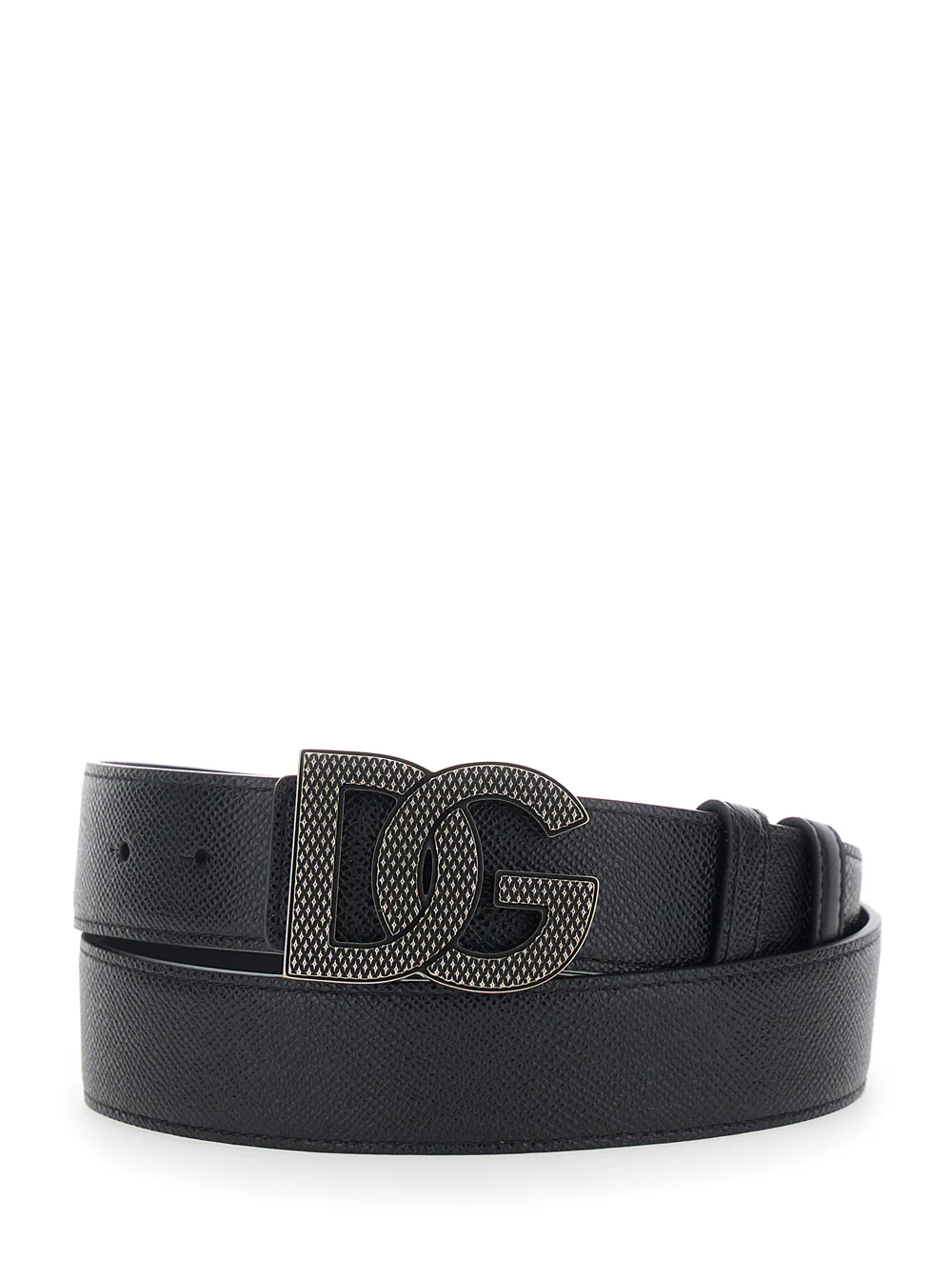 Dolce & Gabbana Black Leather Belt with Logo Buckle for Men Calf