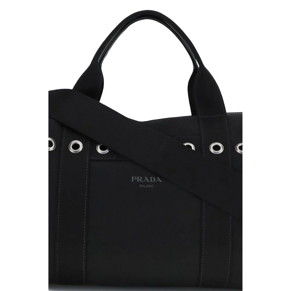 Prada Black Cotton Luggage And Travel Bag