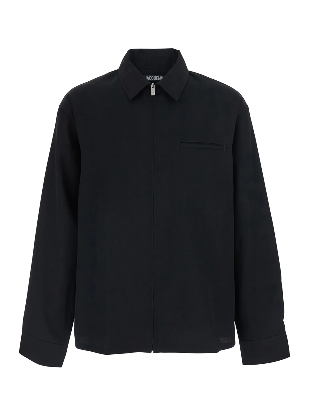Jacquemus La Chemise Mecano Black Shirt With Zip Closure And Maxi Logo Lettering On The Back In Wool For Men Virgin Blouses