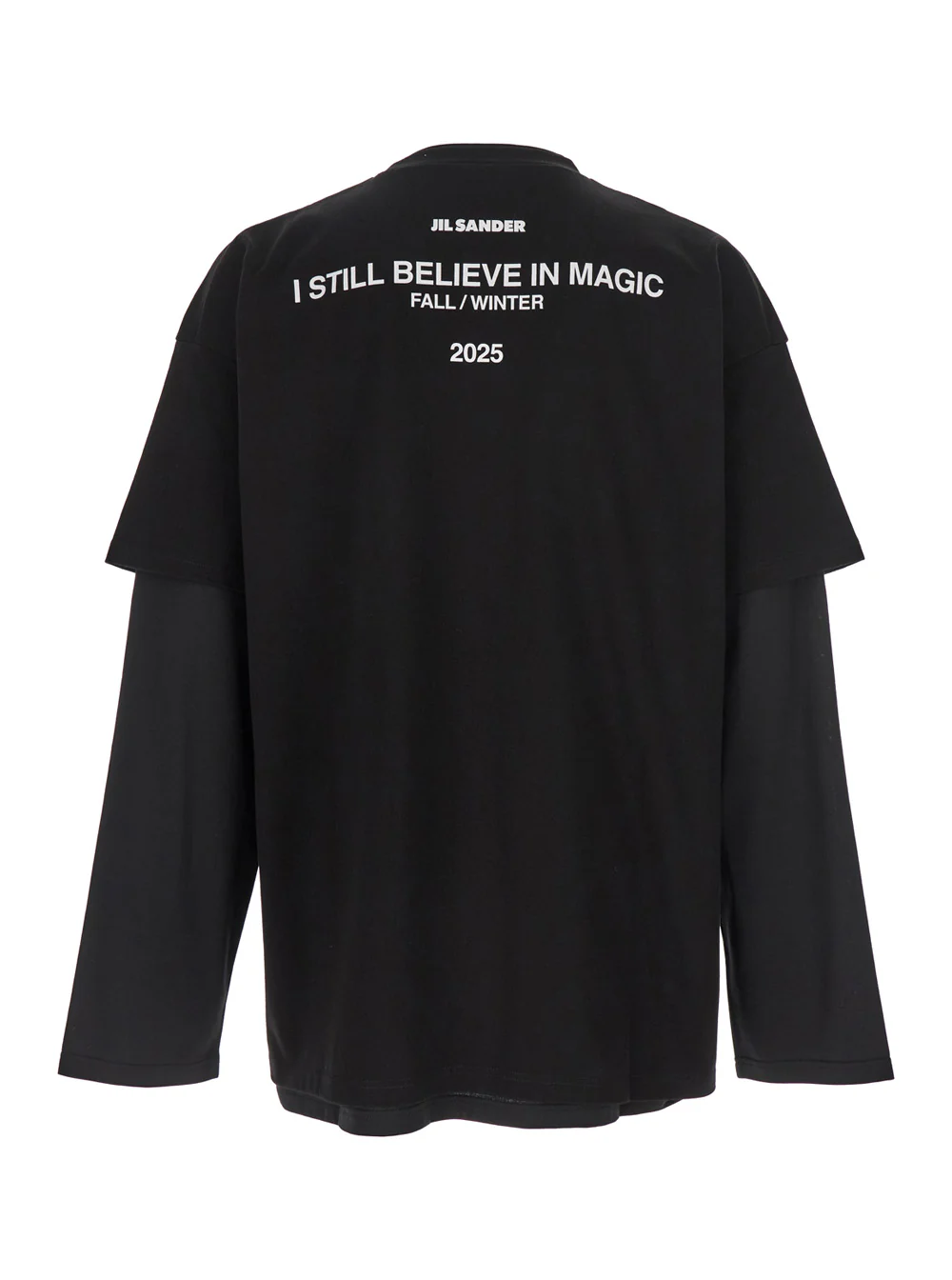 Jil Sander Black Crewneck T-Shirt with Logo Lettering on the Rear and Layered Design in Cotton Man Tshirts Polo Shirts