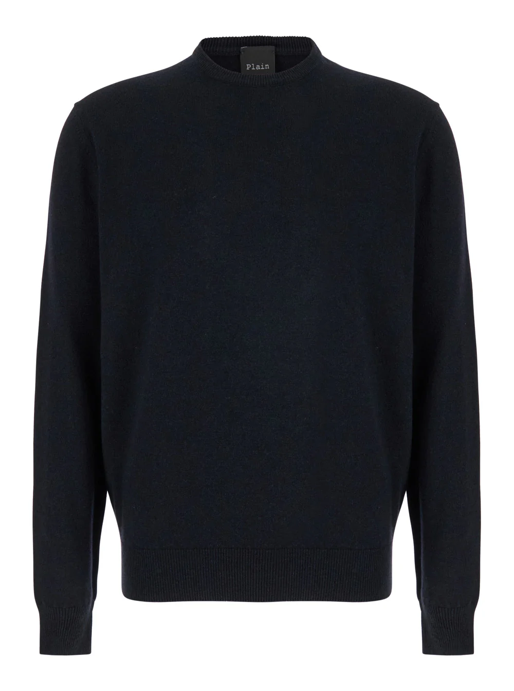 Plain Dark Blue Crewneck Sweater in Merino Wool and Silk Blend Man Blu Merinos Cashmere Jersey