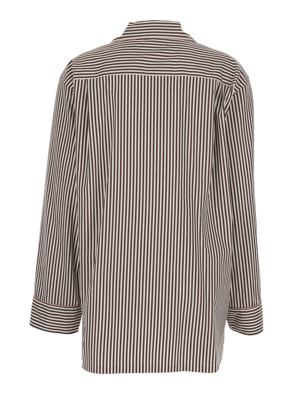 Dolce & Gabbana Brown Shirt with Notched Revers Collar and All-Over Stripes Motif in Cotton for Women Blouses