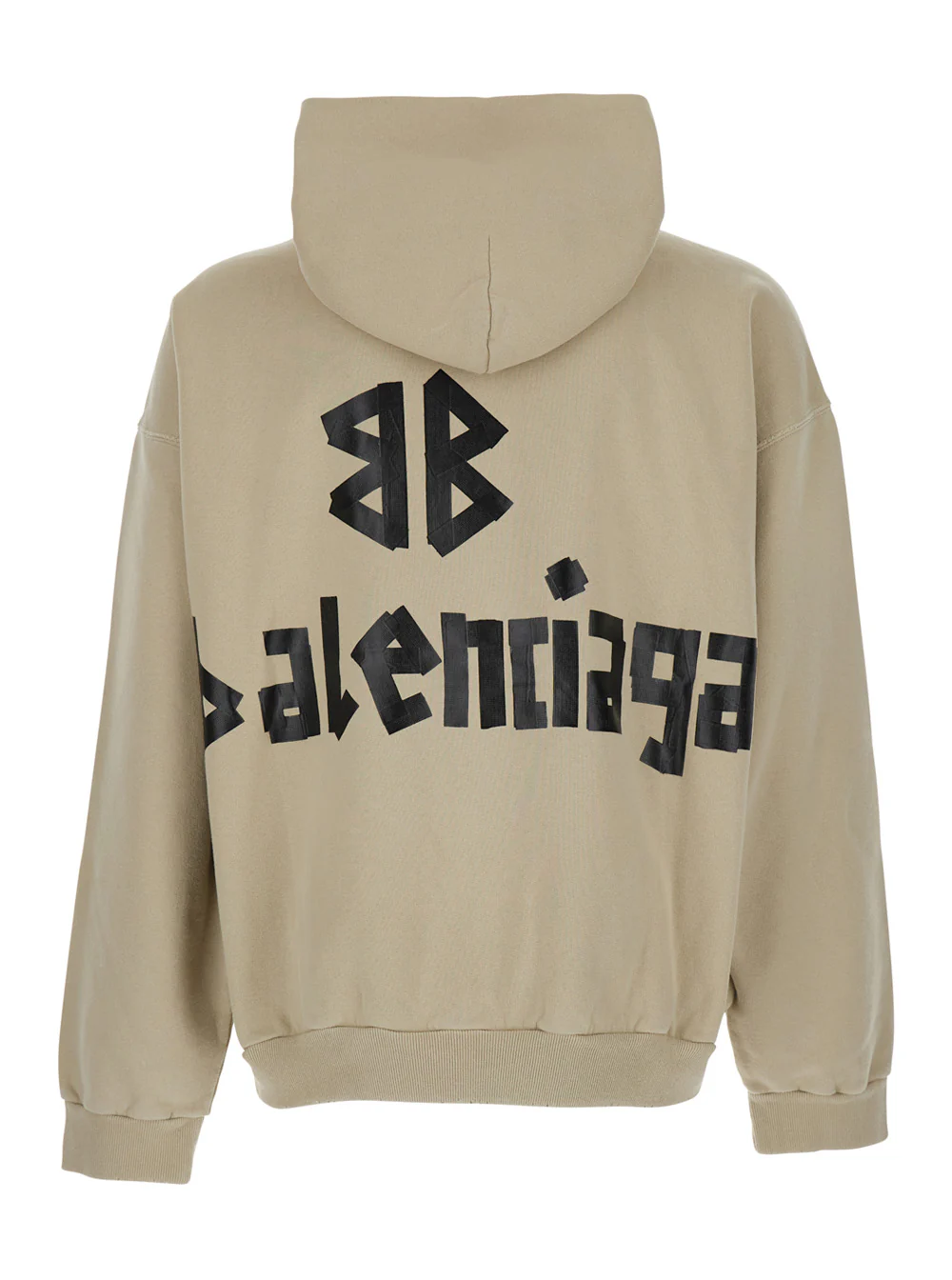 Balenciaga Beige Hoodie with Fixed Hood and Logo Lettering on Front Rear in Cotton Man Sweatshirts