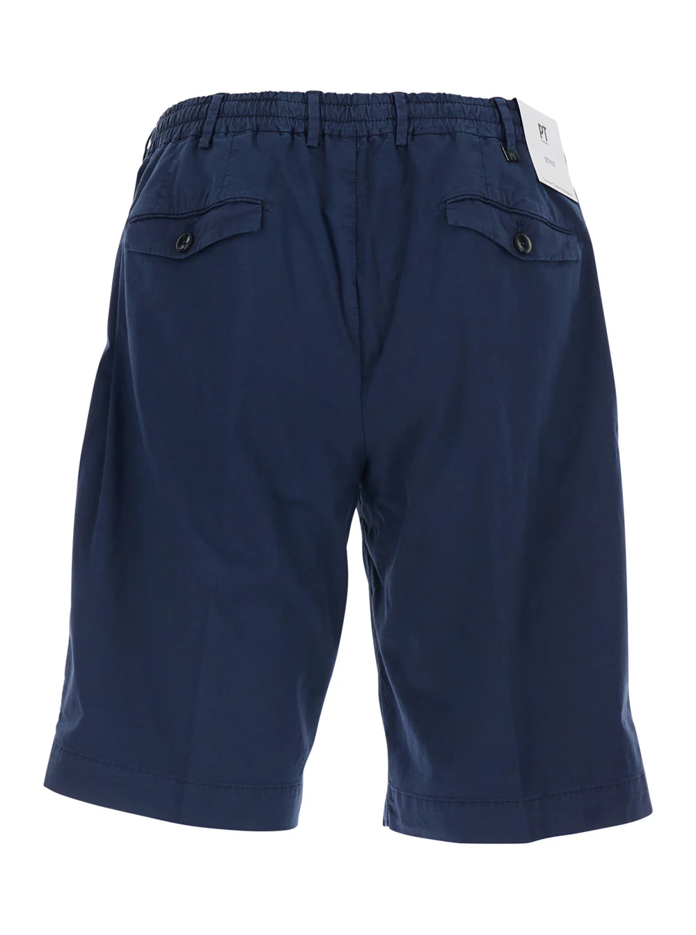 Pt Torino DYEING COTTON - Blue Shorts with Front Pockets and Elastic Waist Men Blu Linen Elastane Bermuda