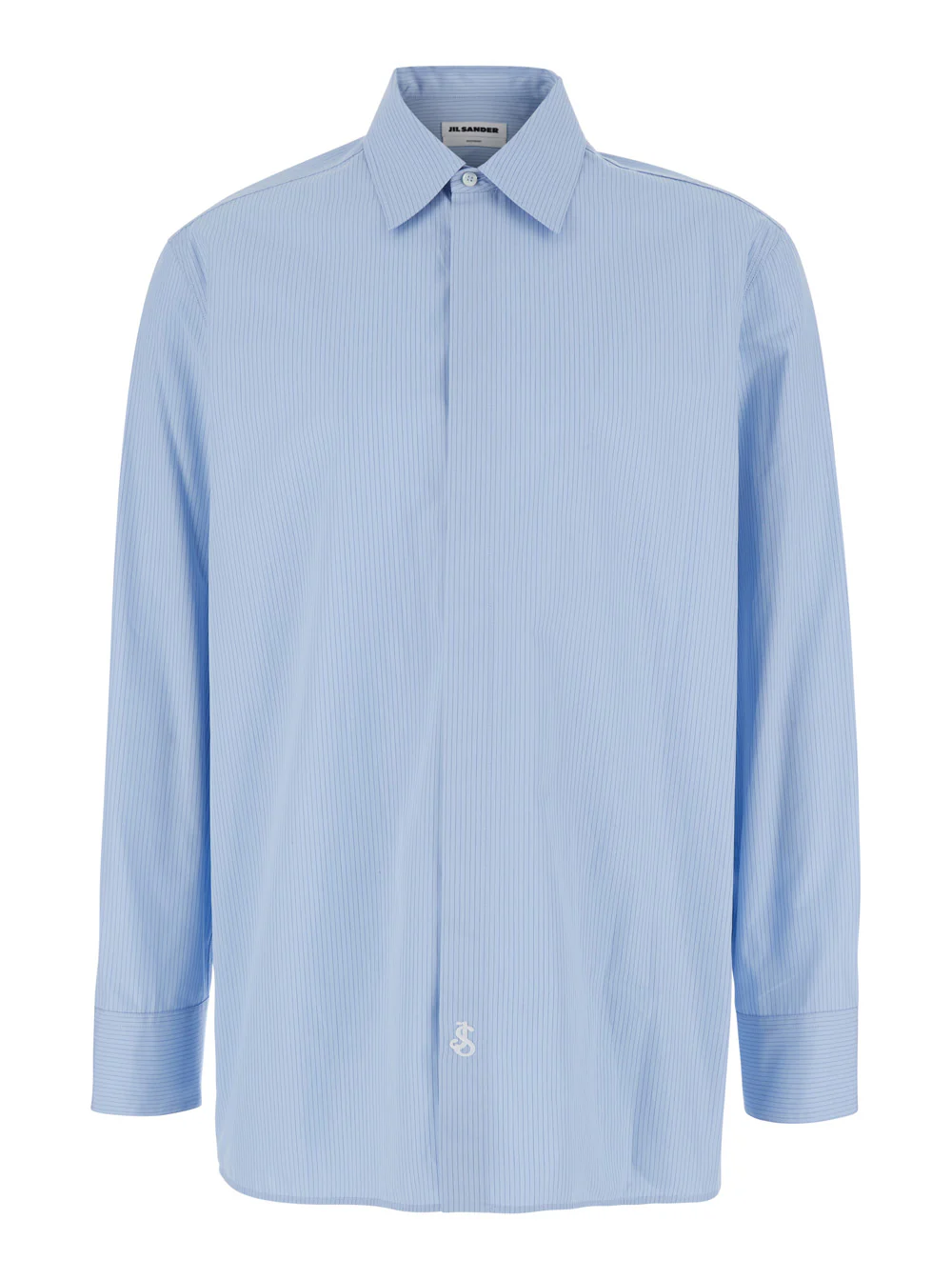 Jil Sander Light-Blue Pinstriped Shirt with Pointed Collar in Cotton Man Light Blue And Blouses