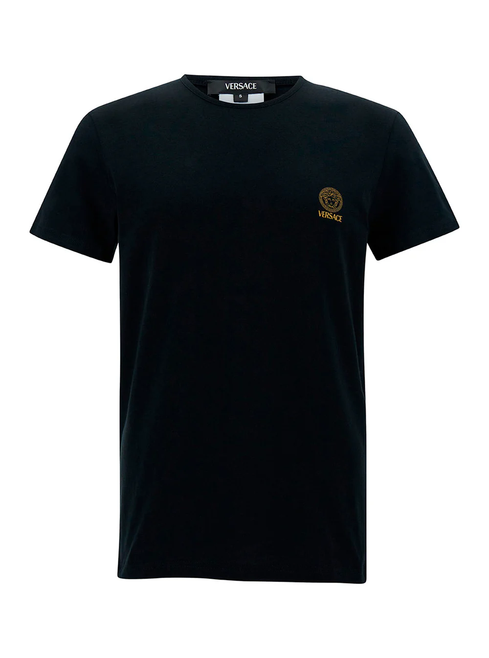 Versace Black Crew Neck T-Shirt with Medusa Print in Stretch Cotton for Men Elastane Tshirts And Polo Shirts