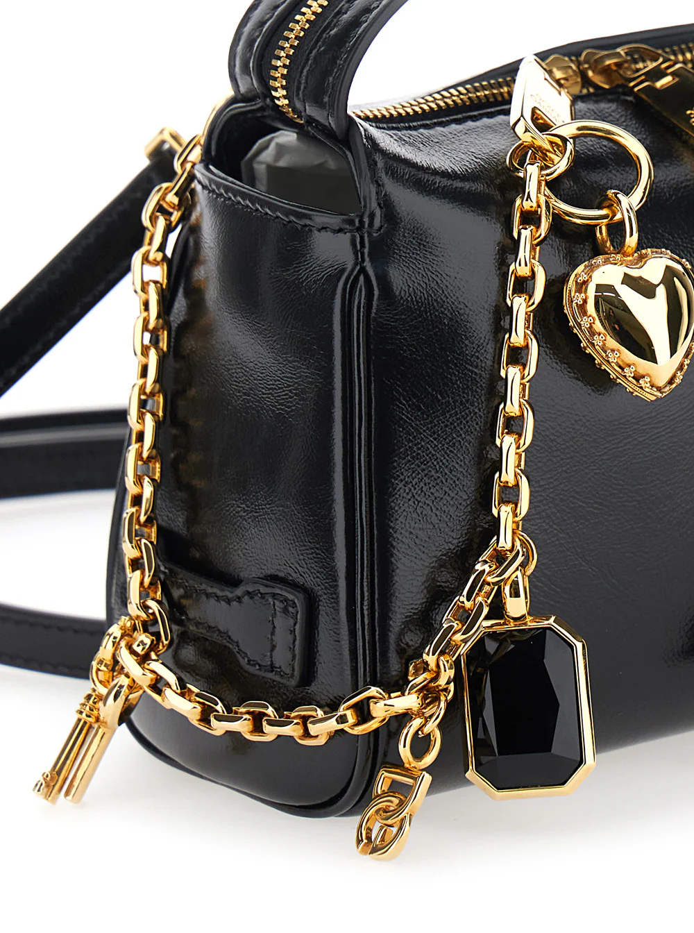 Dolce & Gabbana Vittoria Black Mini Handbag with Pendant Detail on the Front and Adjustable Removable Leather Shoulder Strap for Women Cotton Calf Hand Bags