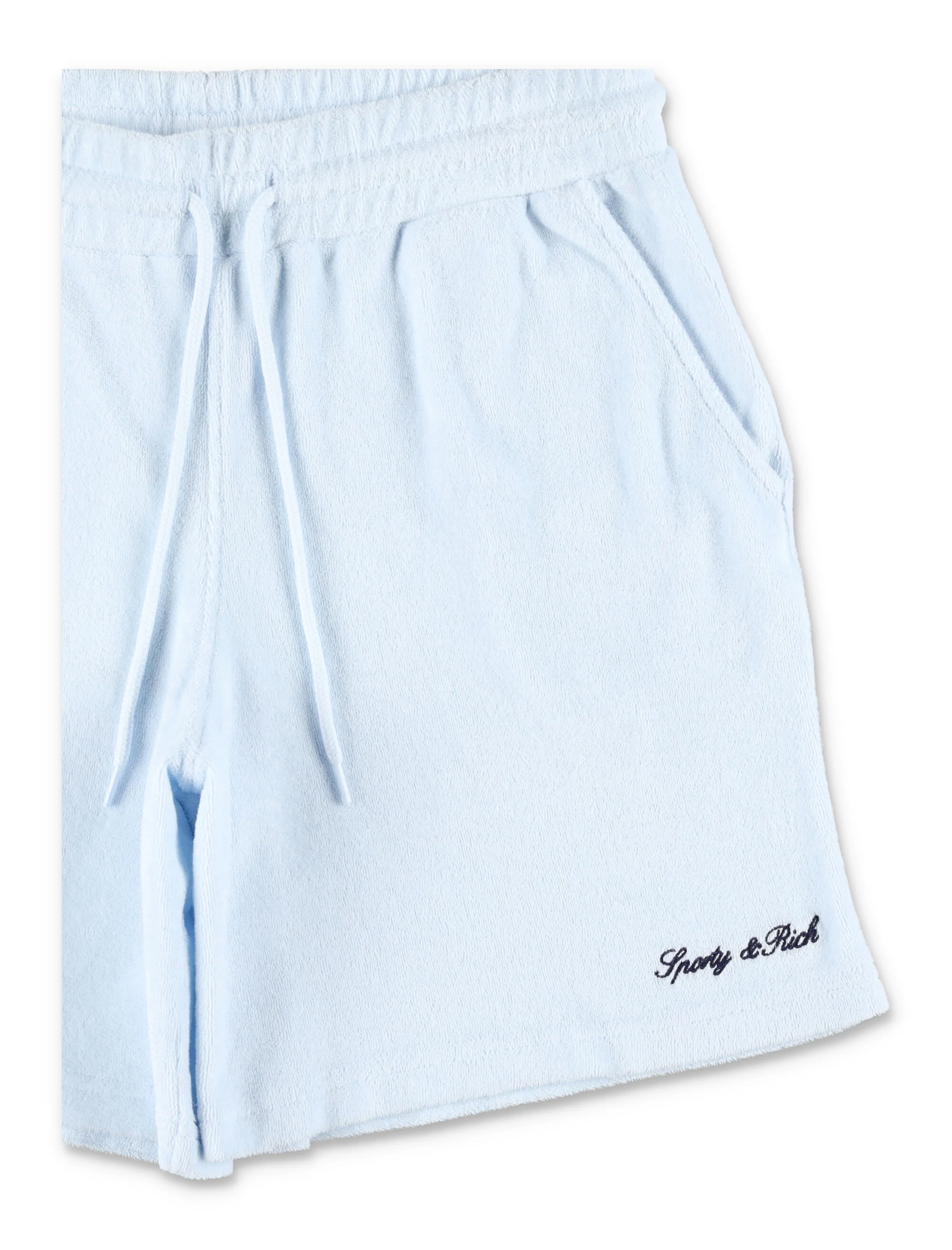 Sporty & Rich Logo Terry Kids Shorts Light Blue Cotton
