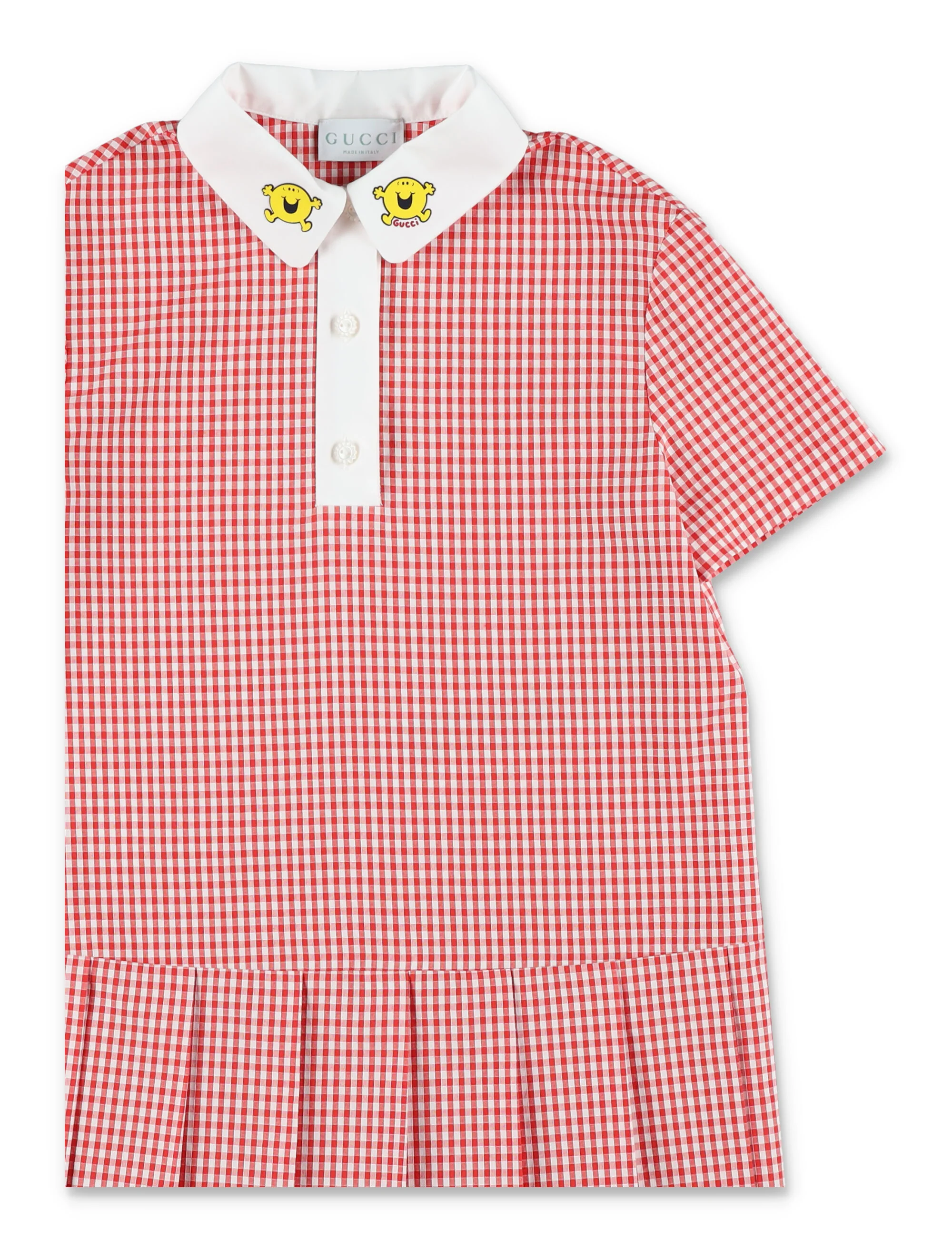 Gucci Girls Checked Cotton Dress Red/white
