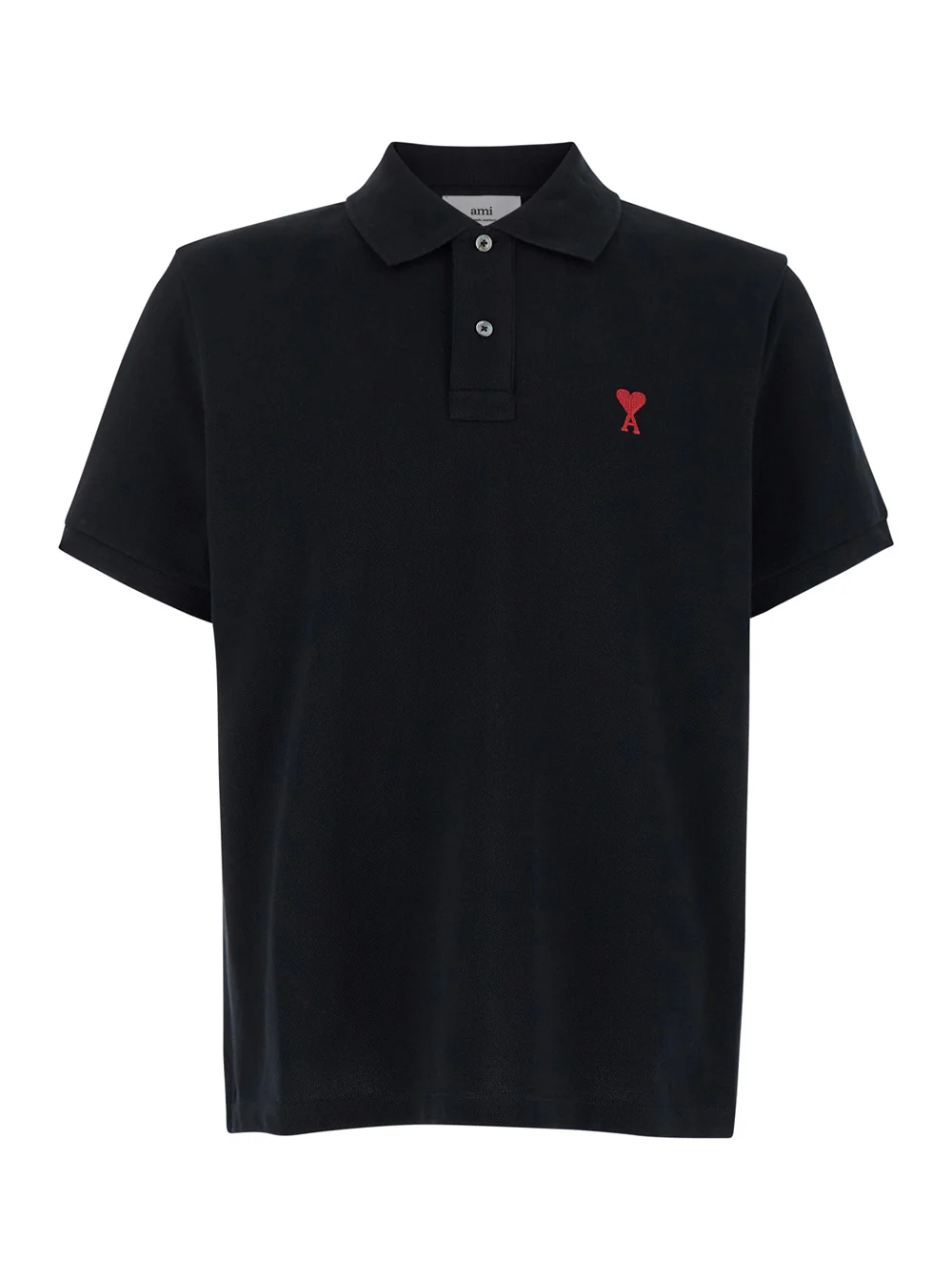 AMI Paris Polo Shirt With Embroidered Adc Logo On The Front Black Cotton For Men Biologic Tshirts And