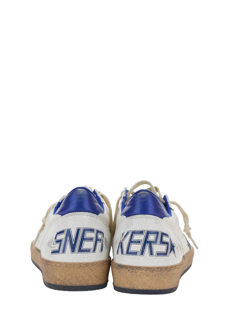 Golden Goose Sneaker Ballstar Low Top with Star Patch on the Side and Maxi Lettering Back in White Leather for Men Goat Cow Polyamide Ovine