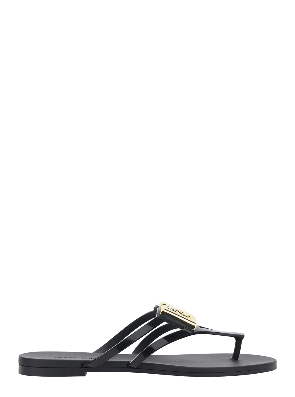 Dolce & Gabbana Black Thong Sandals with Logo Plaque on the Front in Rubber Woman Flat Shoes