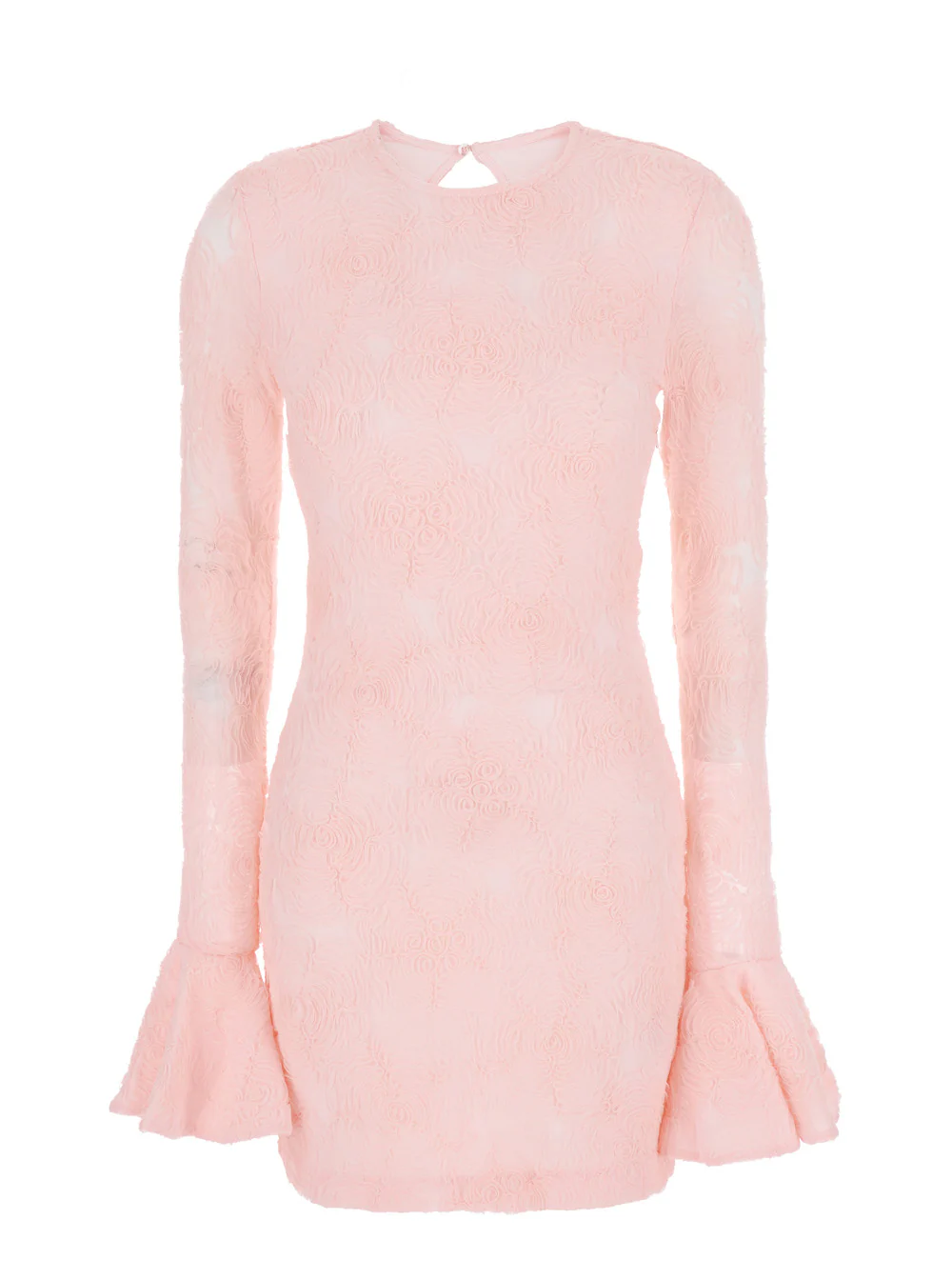 Rotate Dress With Drop Neckline On The Back And All-Over Embroidered Floral Motif Pink Fabric For Women
