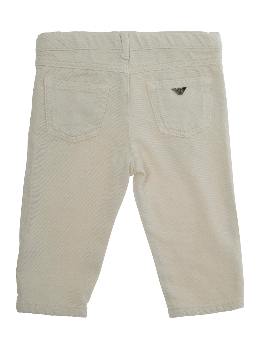 Emporio Armani Kids Beige Pants With Logo Embroidery On The Rear Cotton Boy Trousers