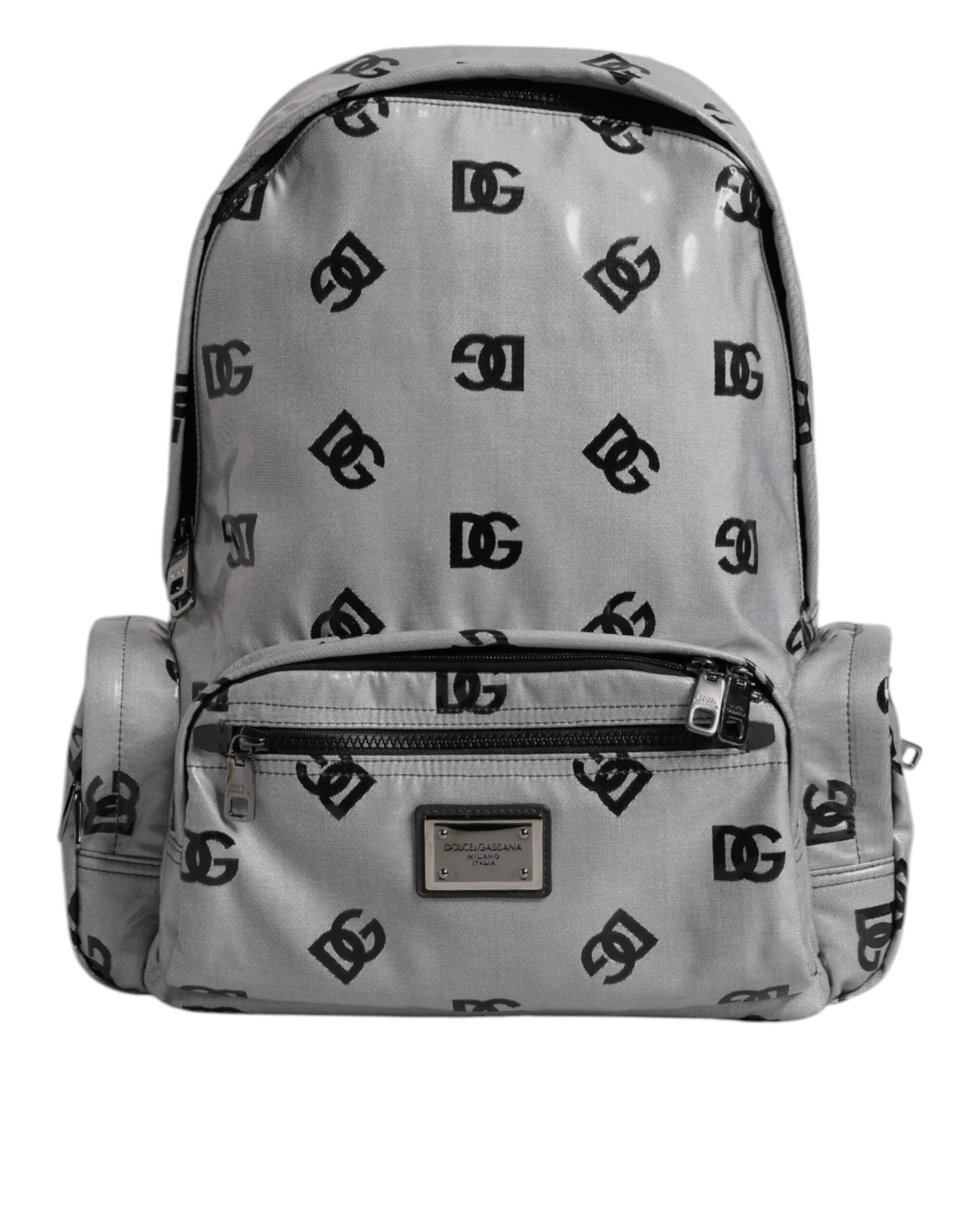 Dolce & Gabbana Polyester Gray Black Dg Logo Plaque Backpack Bag