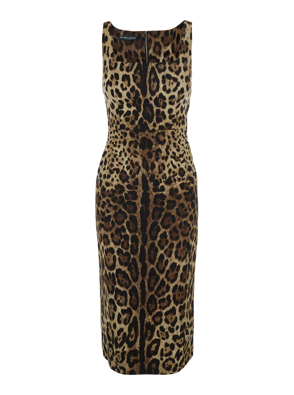 Dolce & Gabbana Brown Sleeveless Midi Dress With All-Over Leopard Print Silk Stretch For Women