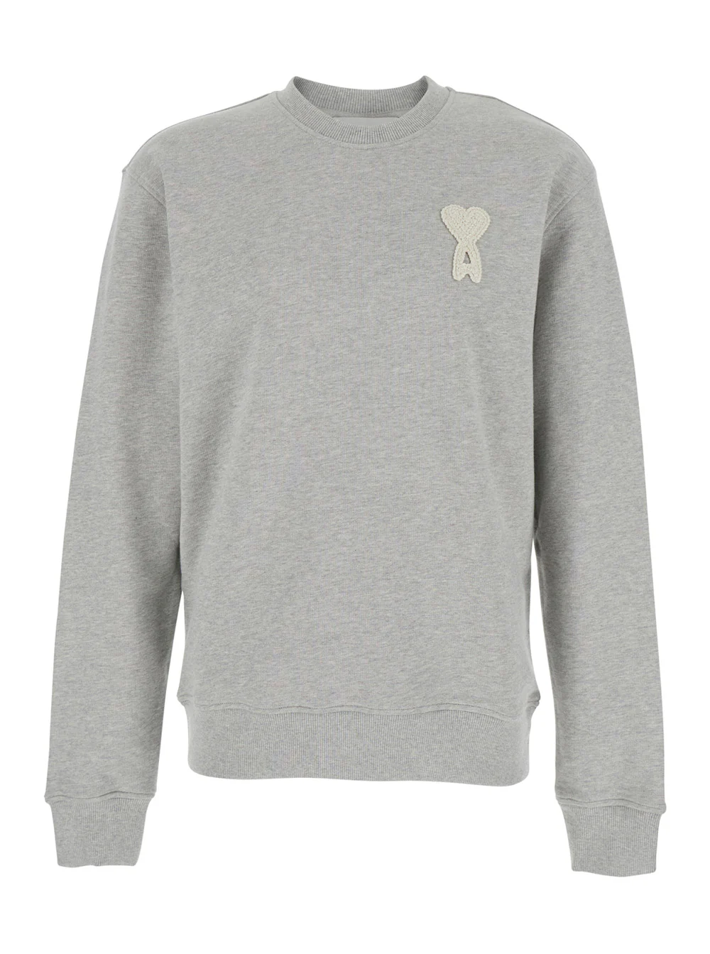 AMI Paris Grey Sweater with AMI de Coeur Patch on the Front in Cotton Man Jersey