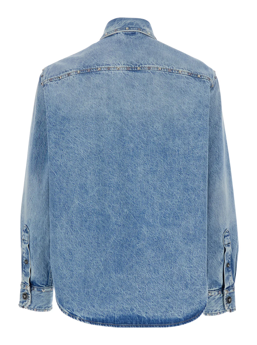 Versace Light Blue Shirt with Classic Collar and Two Patch Pockets on the Front in Denim for Men Cotton Blouses