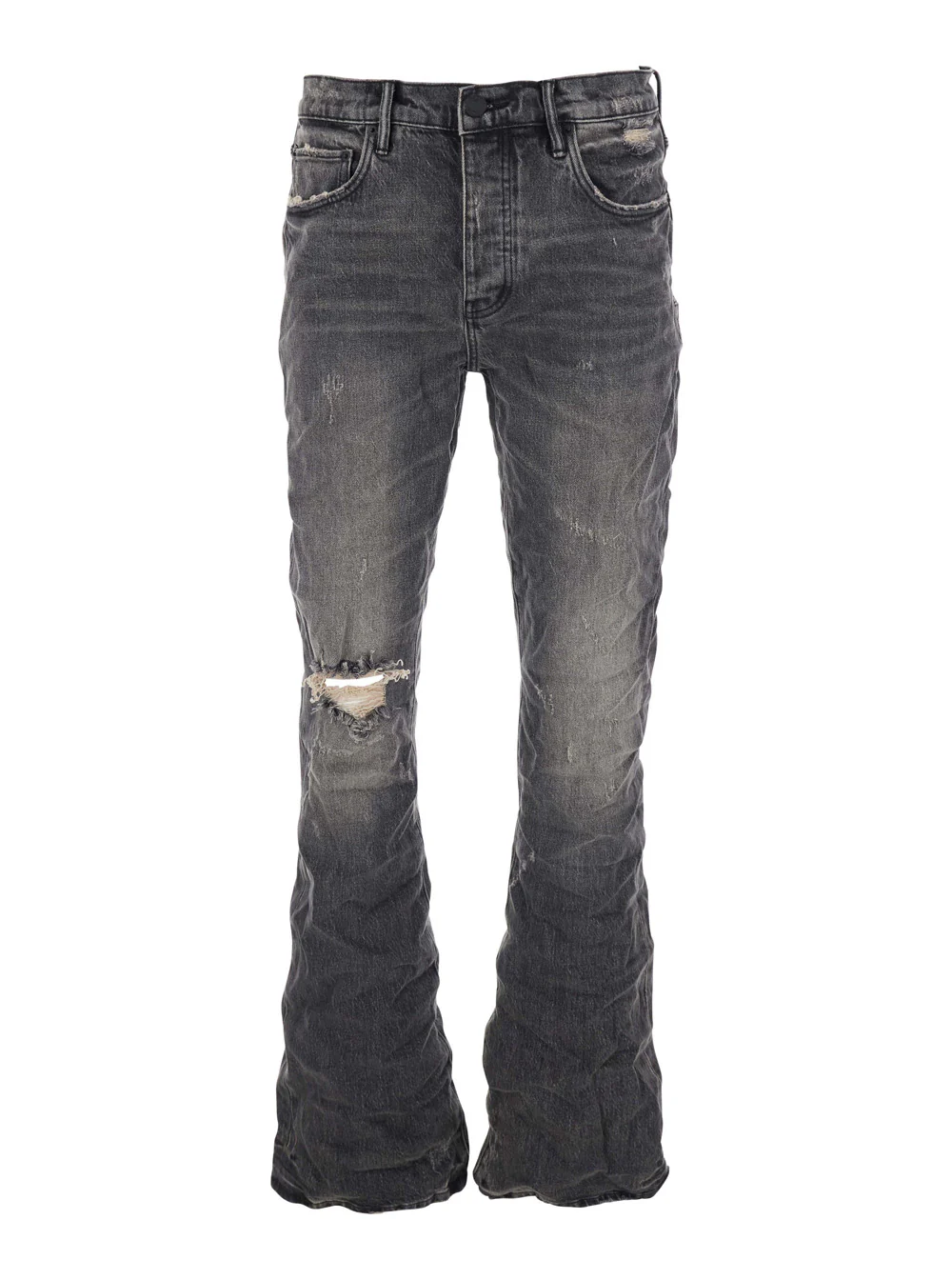 Purple Brand Flared Jeans with Crumpled Effect in Black Denim for Men Grey Cotton Elastane
