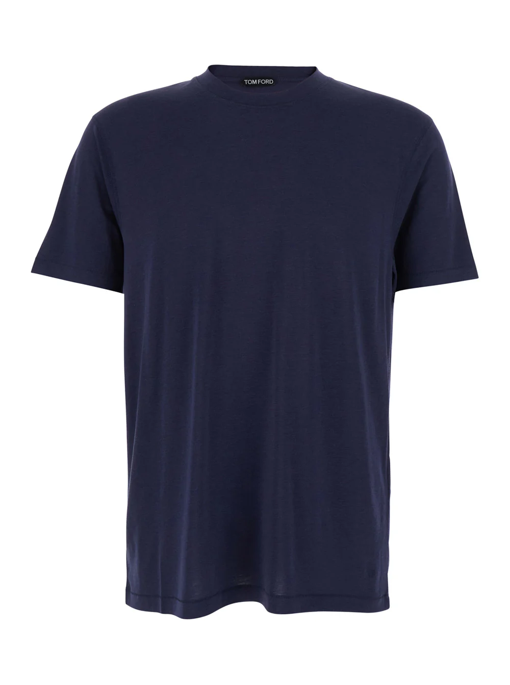 Tom Ford Blue Crew Neck T-Shirt with Logo Embroidery on the Front in Cotton Blend Man Blu Lyocell Tshirts And Polo Shirts