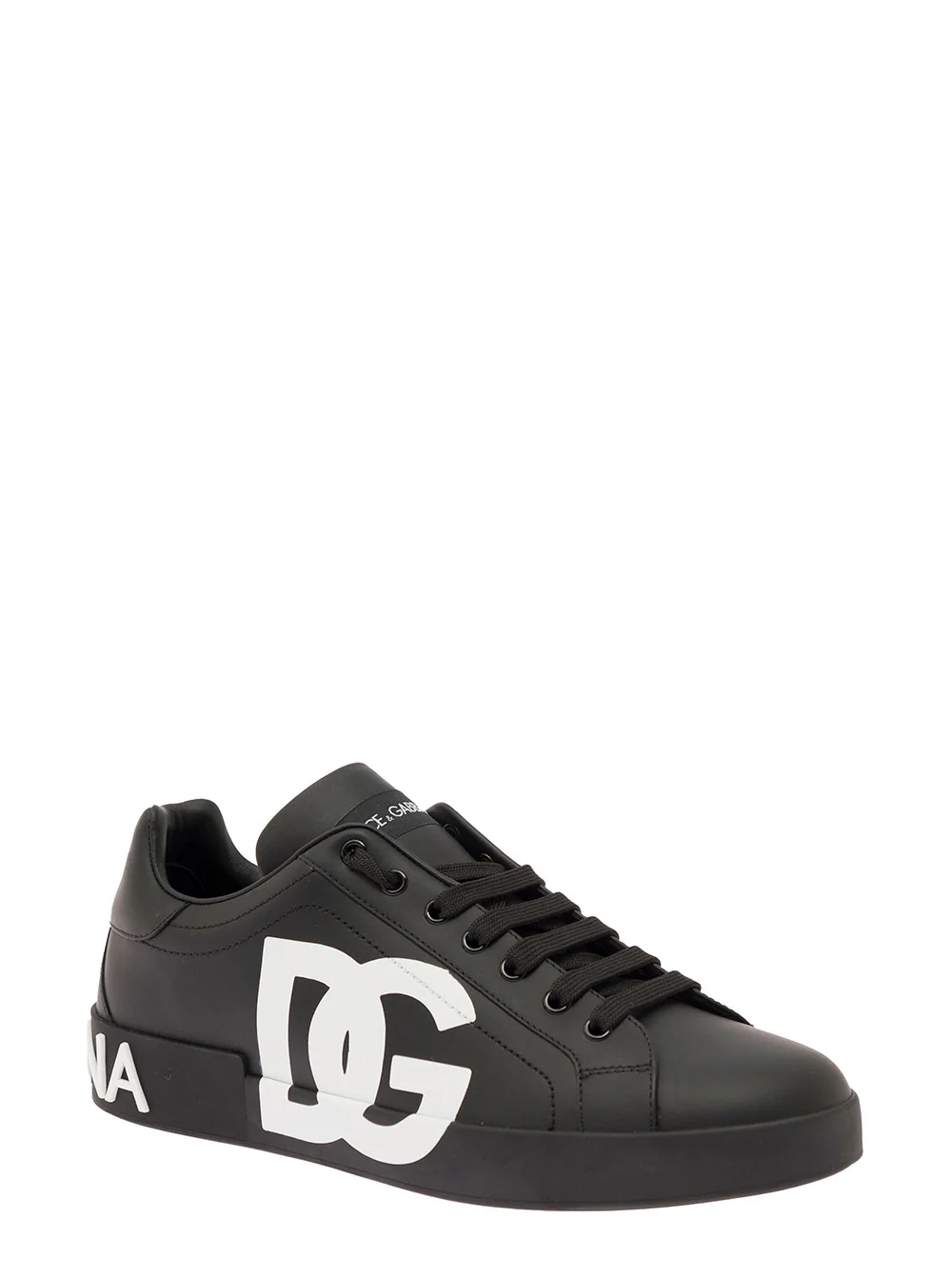 Dolce & Gabbana Portofino Sneakers White And Black Leather For Men Polyester Lamb Sheep Rubber