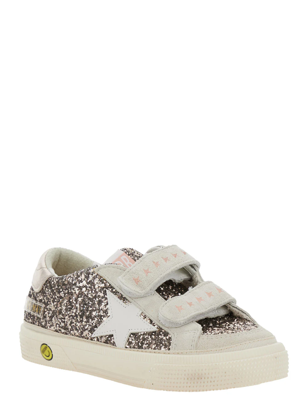 Golden Goose Kids May School Grey Glittered Low Top Sneakers With Star Patch On The Side Leather Blend Girl