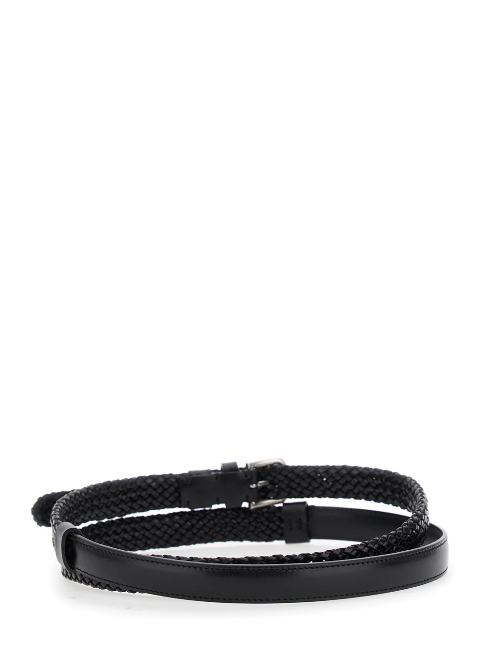 Dolce & Gabbana Black Belt with Buckle Closure and Interwoven Design in Leather Man Calf