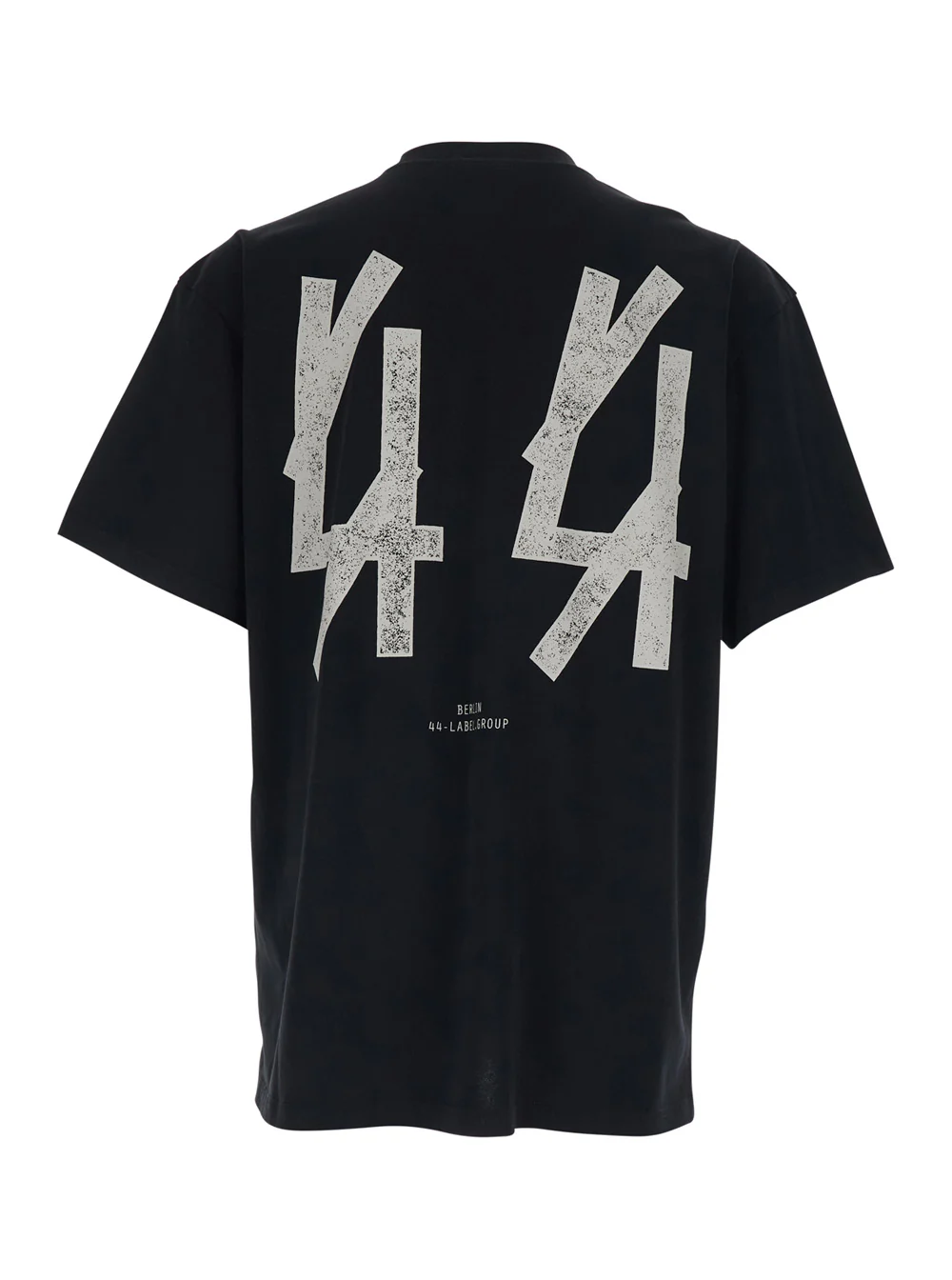 44 Label Group Crew Neck T-shirt with Maxi Logo on Front and Back in Black Cotton for Men Tshirts Polo Shirts