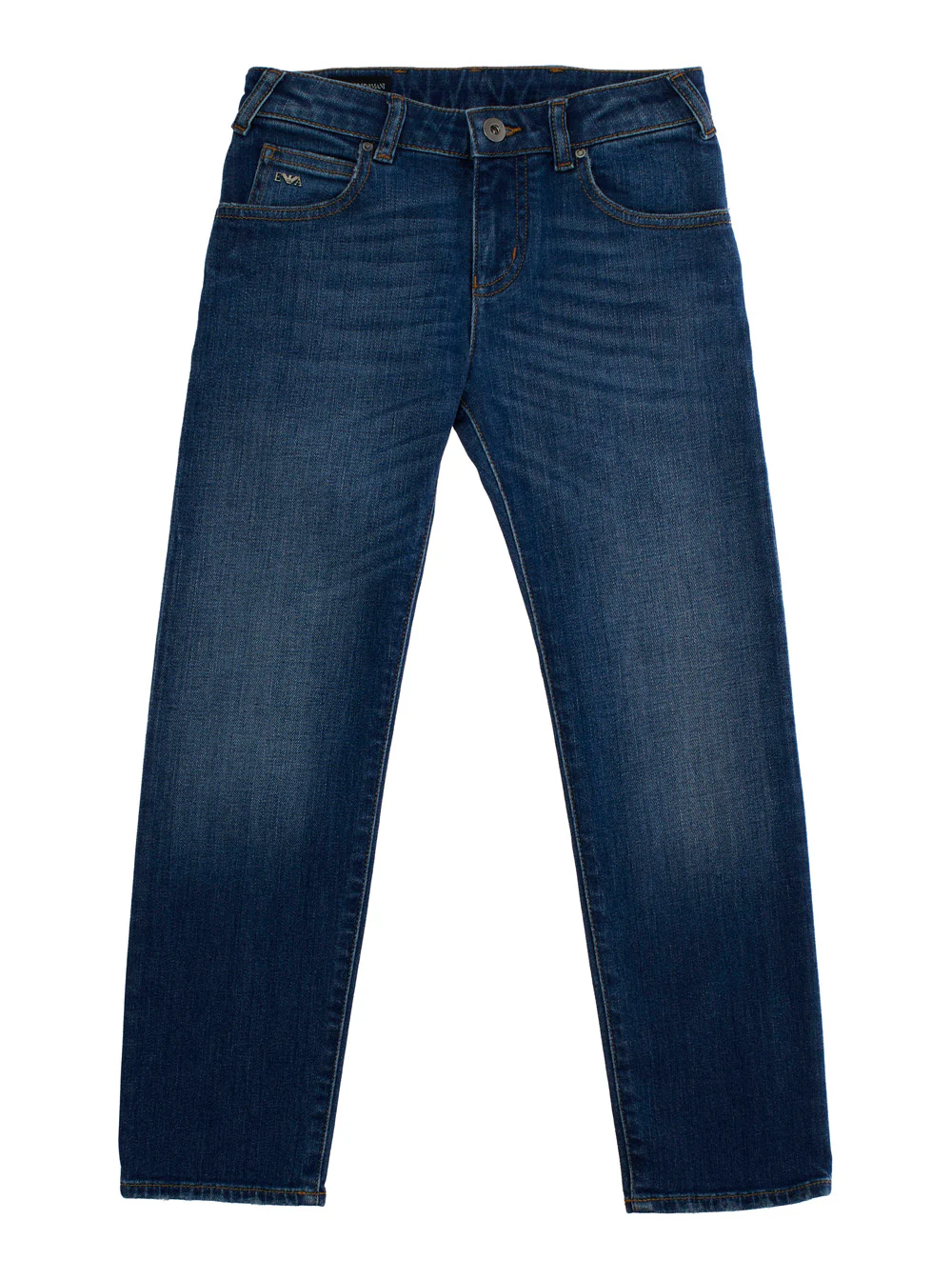 Emporio Armani Kids Blue Jeans with Belt Loops and Logo Detail on the Pocket for Kids Blu Cotton Trousers