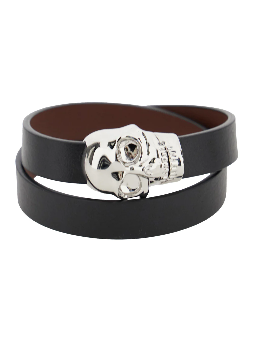 Alexander McQueen Black Bracelet with Skull Detail in Brass and Leather Man Calf