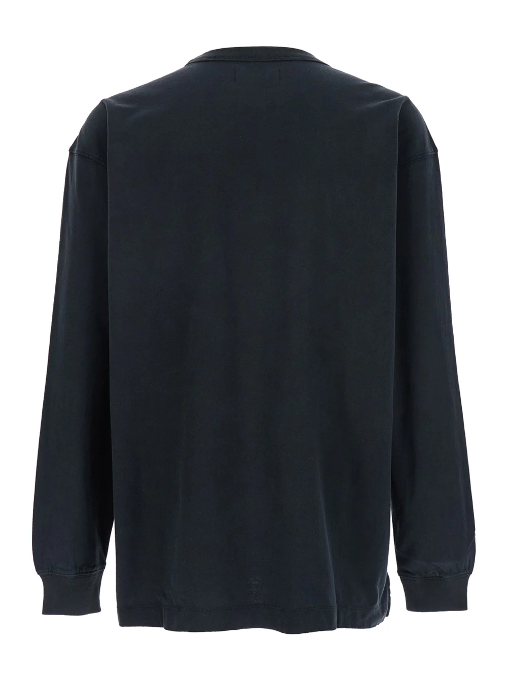 Purple Brand Black Crewneck T-Shirt with Long Sleeves and Tonal Logo Lettering Embroidery on the Front in Cotton Man Jersey