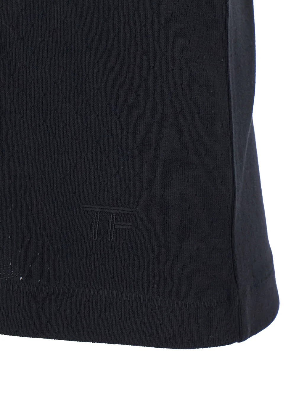 Tom Ford Black T-Shirt with Logo Embroidery on the Front and Perforated Design in cotton Man Tshirts Polo Shirts