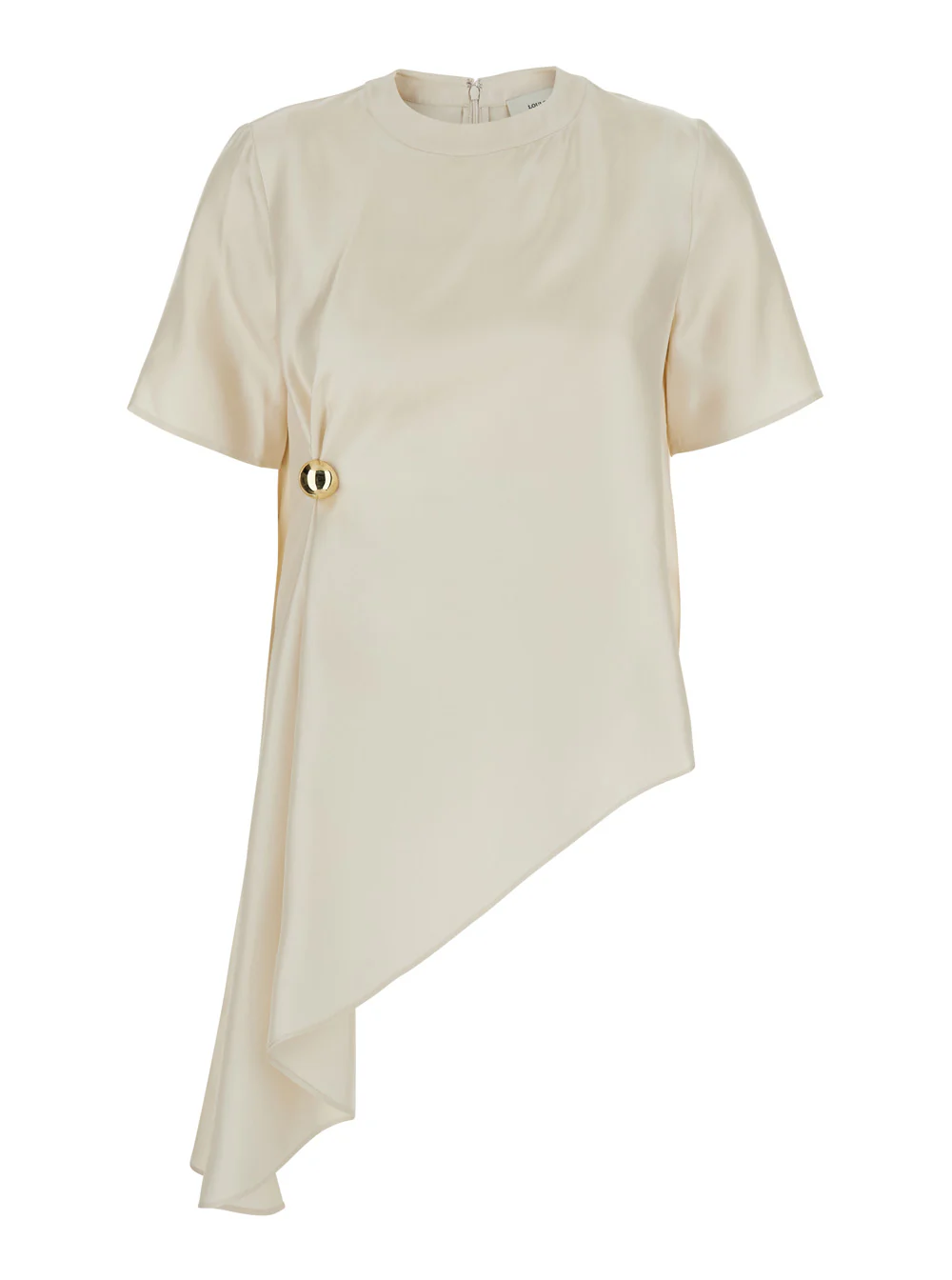 Loulou De Saison Top Madea Crew Neck with Draping and Asymmetric Design in White Silk for Women Tops