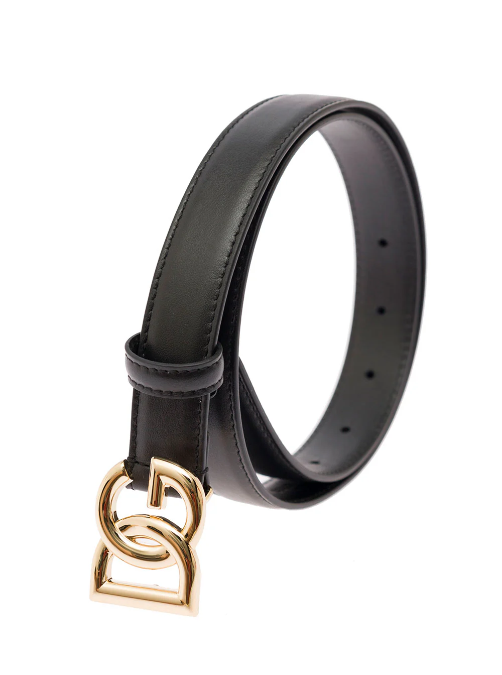 Dolce & Gabbana Thin Belt With Dg Buckle Black Gold Metal Leather For Women Calf