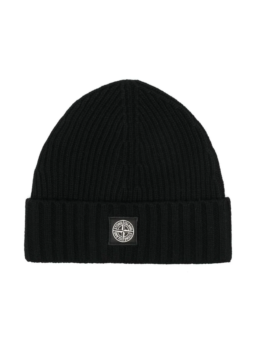 Black Ribbed Wool Hat With Logo Stone Island Kids Boy And Gloves
