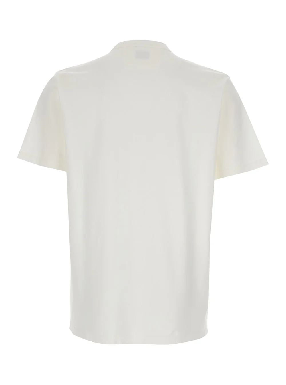 C.P. Company White Crewneck T-Shirt with Logo Lettering on the Front in Cotton Man Tshirts And Polo Shirts